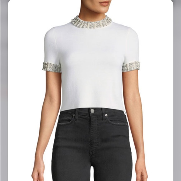 Alice + Olivia Tops - Alice + Olivia Ciara Mock Neck Embellished Crop
